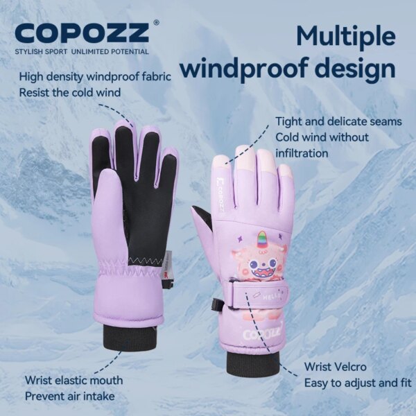 COPOZZ New Children's Ski Gloves 3M Thinsulate Wear resistant Winter Thermal Gloves Cartoon Waterproof Snowboard Gloves For Kids - Image 4