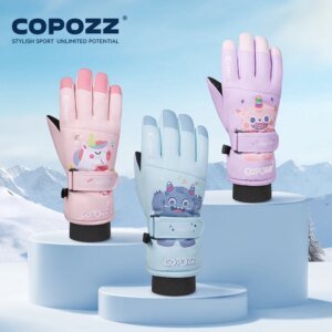COPOZZ New Children's Ski Gloves 3M Thinsulate Wear resistant Winter Thermal Gloves Cartoon Waterproof Snowboard Gloves For Kids