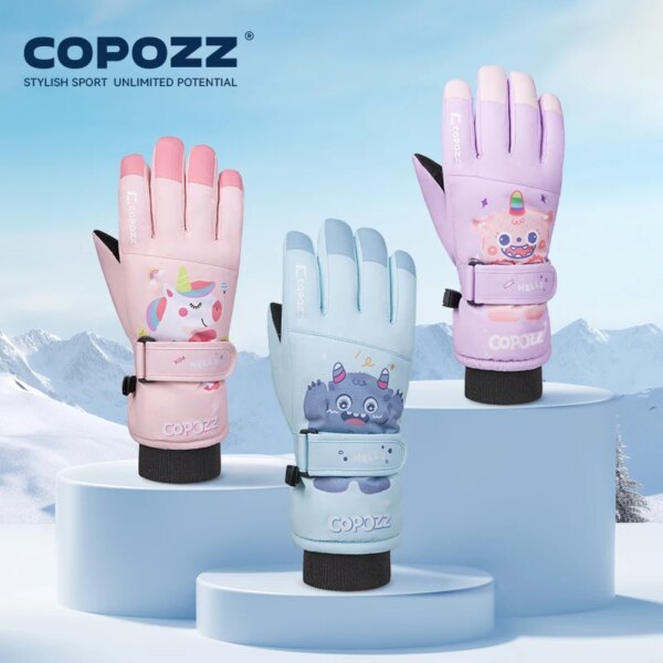 COPOZZ New Children's Ski Gloves 3M Thinsulate Wear resistant Winter Thermal Gloves Cartoon Waterproof Snowboard Gloves For Kids