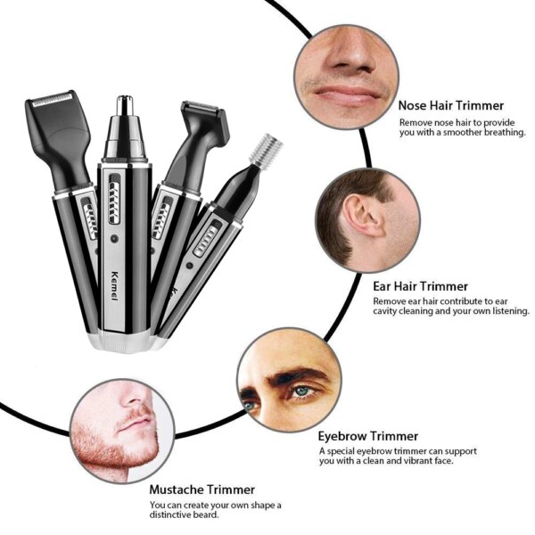 4in1 Rechargeable Nose Trimmer Beard Trimmer for Men Ear Eyebrow Nose Hair Trimmer for Nose and Ear Hair Removal Clean Machine - Image 3