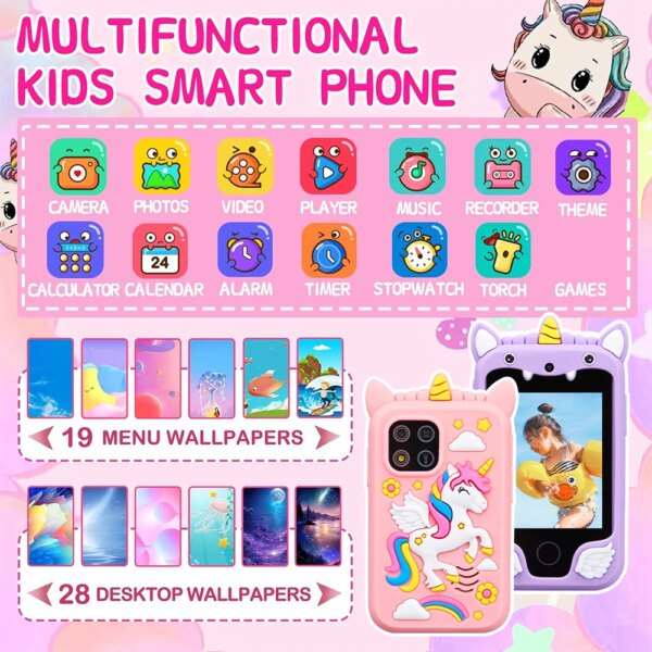 Kids Muscial Smart Phone Toys Cartoon Unicorn Touchscreen Baby Mobile for Girls Boys Educational Toys Birthday Christmas Gifts - Image 2