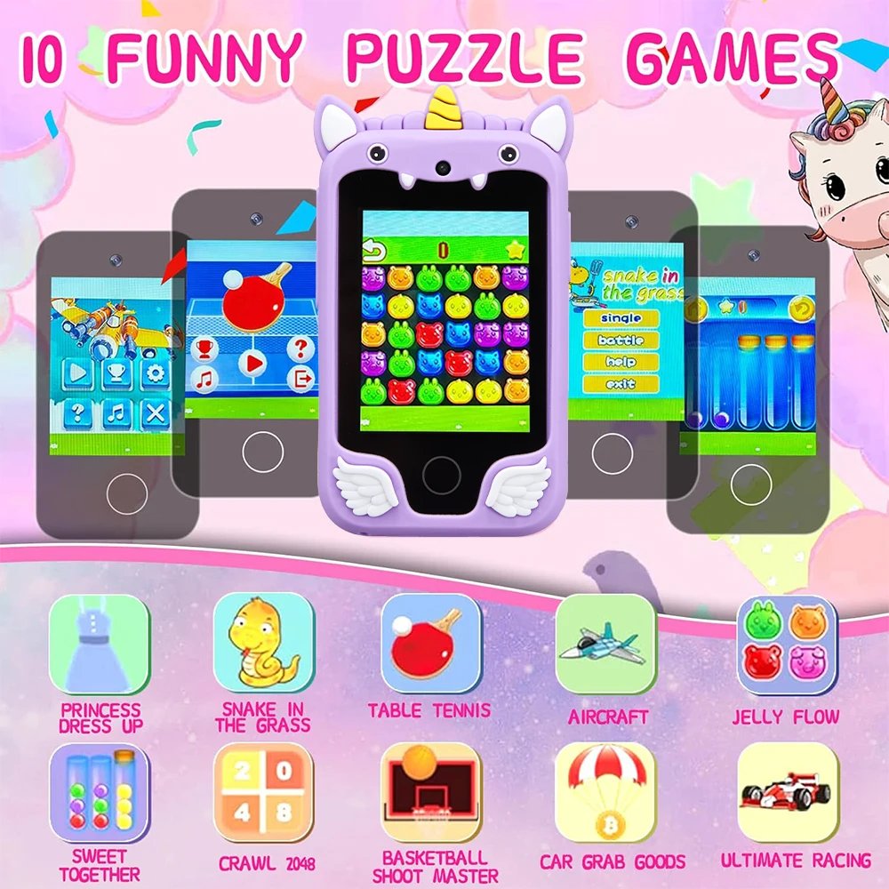 Kids Muscial Smart Phone Toys Cartoon Unicorn Touchscreen Baby Mobile for Girls Boys Educational Toys Birthday Christmas Gifts