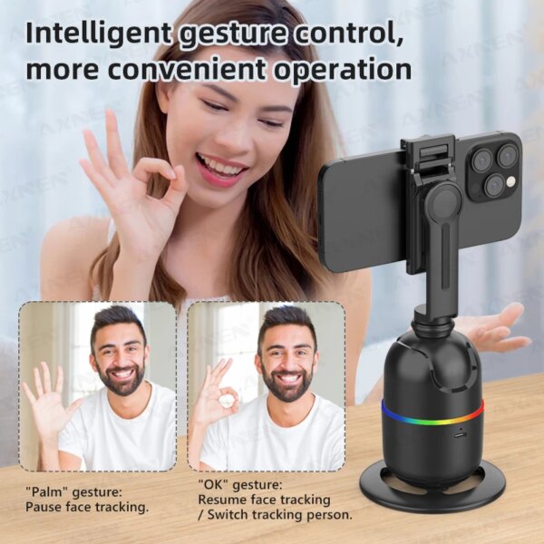 Smart Auto Face Tracking Desktop AI Gimbal for Smartphone & Action Camera 360 Rotation Follow Focus Vlog Kit, Option with Tripod - Image 3