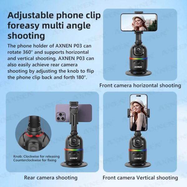 Smart Auto Face Tracking Desktop AI Gimbal for Smartphone & Action Camera 360 Rotation Follow Focus Vlog Kit, Option with Tripod - Image 4