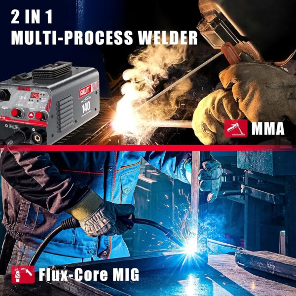 MIG Welder 140Amp, Flux Core MIG Welder/Stick 2 in 1 Welding Machine, Welder Machine 110V With Synergy IGBT Inverter, Portable - Image 2