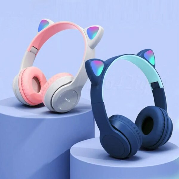 Wireless Headphones Cat Ear Gaming Headset Glow Light Bluetooth-Compatible Helmets Cute Over-Ear Headsets for Kids and Adult - Image 4