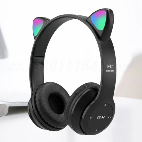 Wireless Headphones Cat Ear Gaming Headset Glow Light Bluetooth-Compatible Helmets Cute Over-Ear Headsets for Kids and Adult - Image 3