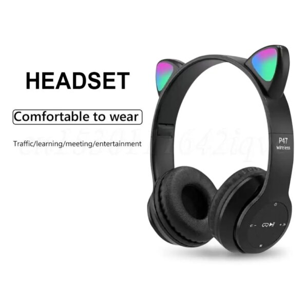 Wireless Headphones Cat Ear Gaming Headset Glow Light Bluetooth-Compatible Helmets Cute Over-Ear Headsets for Kids and Adult - Image 6