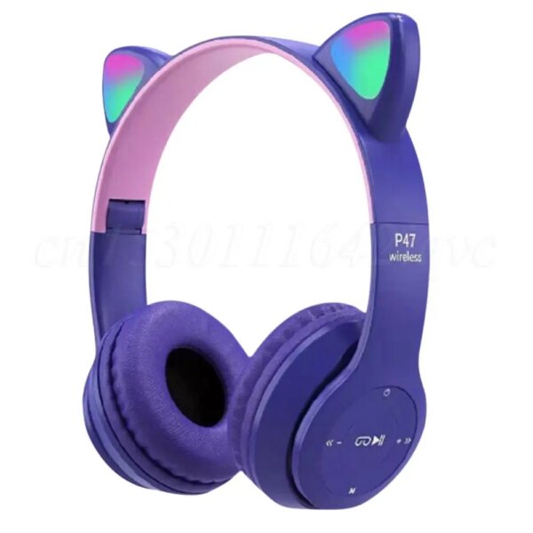 Wireless Headphones Cat Ear Gaming Headset Glow Light Bluetooth-Compatible Helmets Cute Over-Ear Headsets for Kids and Adult - Image 2