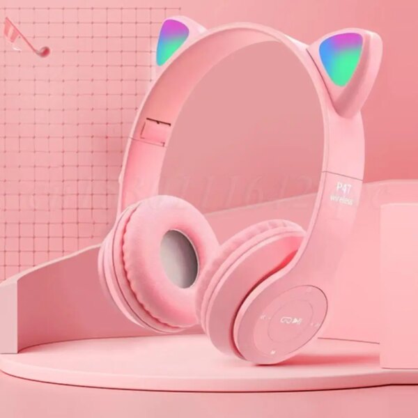 Wireless Headphones Cat Ear Gaming Headset Glow Light Bluetooth-Compatible Helmets Cute Over-Ear Headsets for Kids and Adult - Image 5