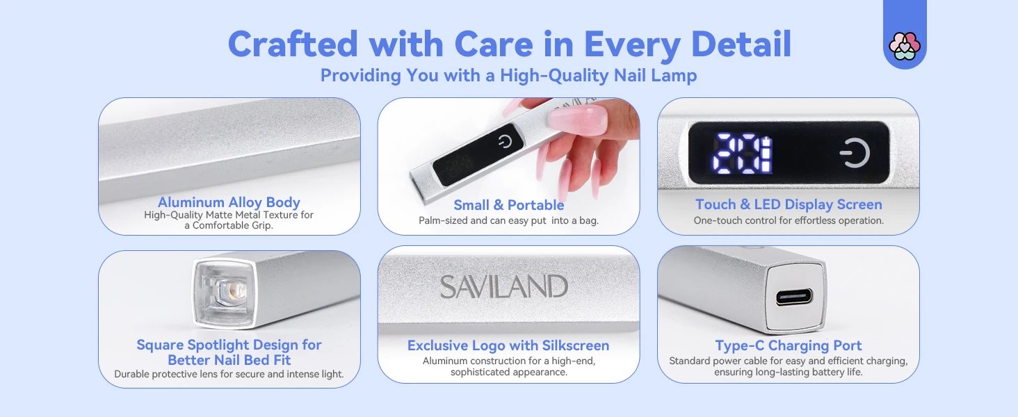 SAVILAND Rechargeable UV LED Nail Lamp with Magnetic Stand LCD Screen Timer Modes Portable Mini Nail Dryer Gel Nails Light