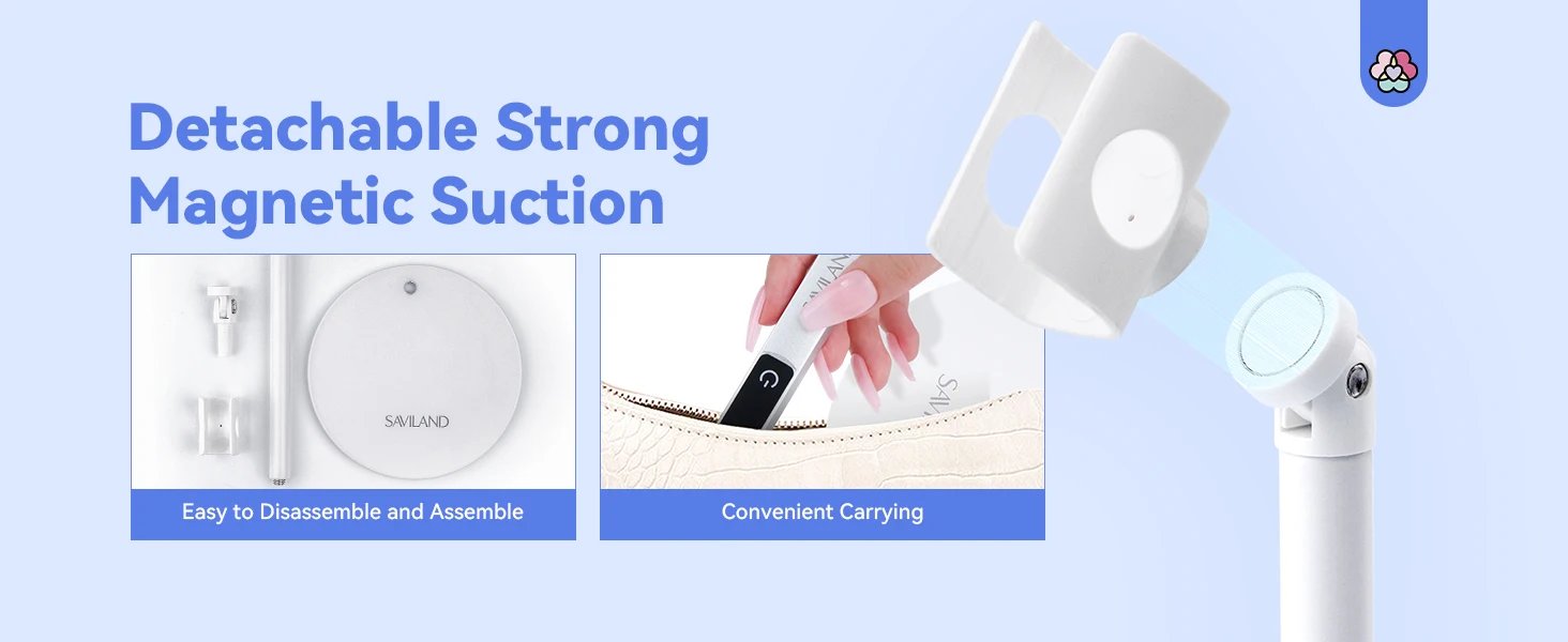 SAVILAND Rechargeable UV LED Nail Lamp with Magnetic Stand LCD Screen Timer Modes Portable Mini Nail Dryer Gel Nails Light