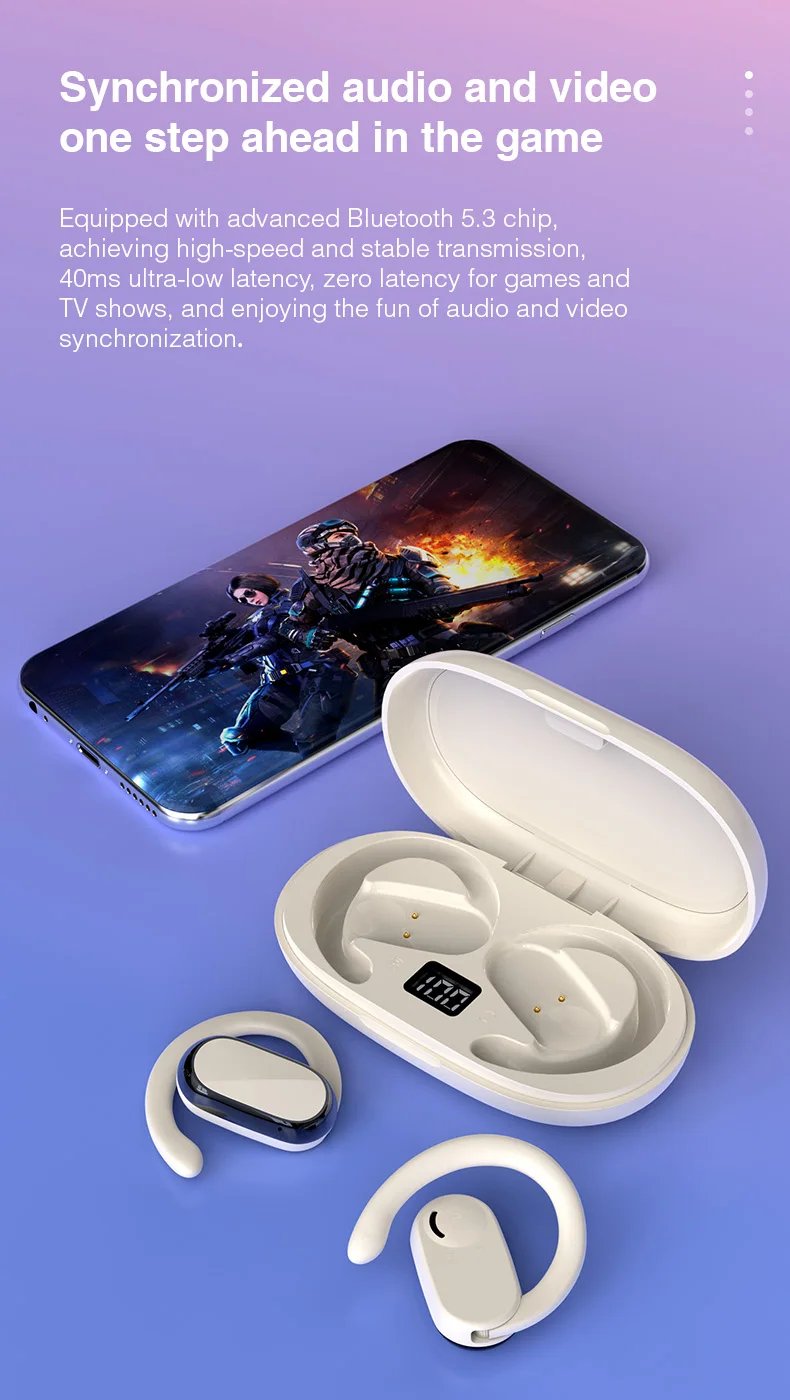 Bluetooth earphones with no earline touch control 5.3 High grade hanging ear game call noise reduction and comfortable music ear