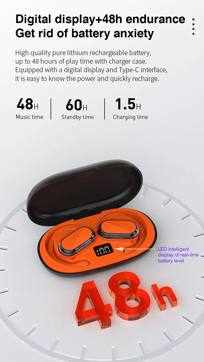 Bluetooth earphones with no earline touch control 5.3 High grade hanging ear game call noise reduction and comfortable music ear
