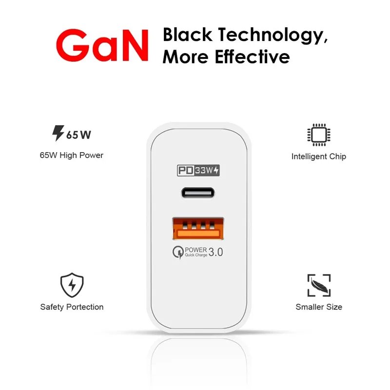 Supercharge USB Type C Cable QC3.0 65W PD fast Charger for Samsung iPhone Xiaomi Huawei Universal Quick Charger