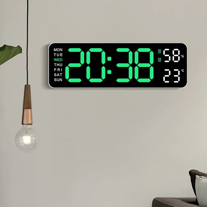 LED  Electronic Digital Alarm Clock Temperature Humidity Week Auto Dimmer Table Clock Number Wall Clock For Bedroom Decor