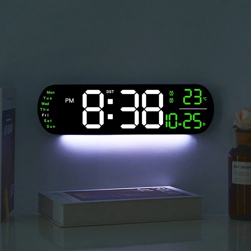 Digital Wall Clock Large LED Screen Temperature Humidity Display Electronic Alarm Clock Creative Home Decoration Remote Control