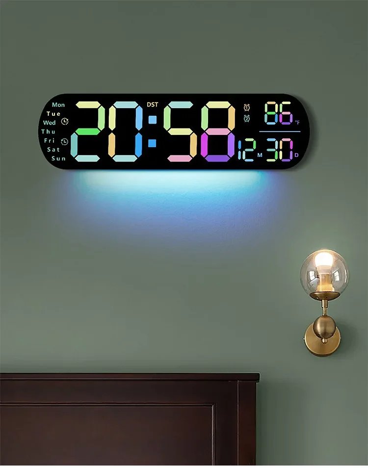 Digital Wall Clock Large LED Screen Temperature Humidity Display Electronic Alarm Clock Creative Home Decoration Remote Control