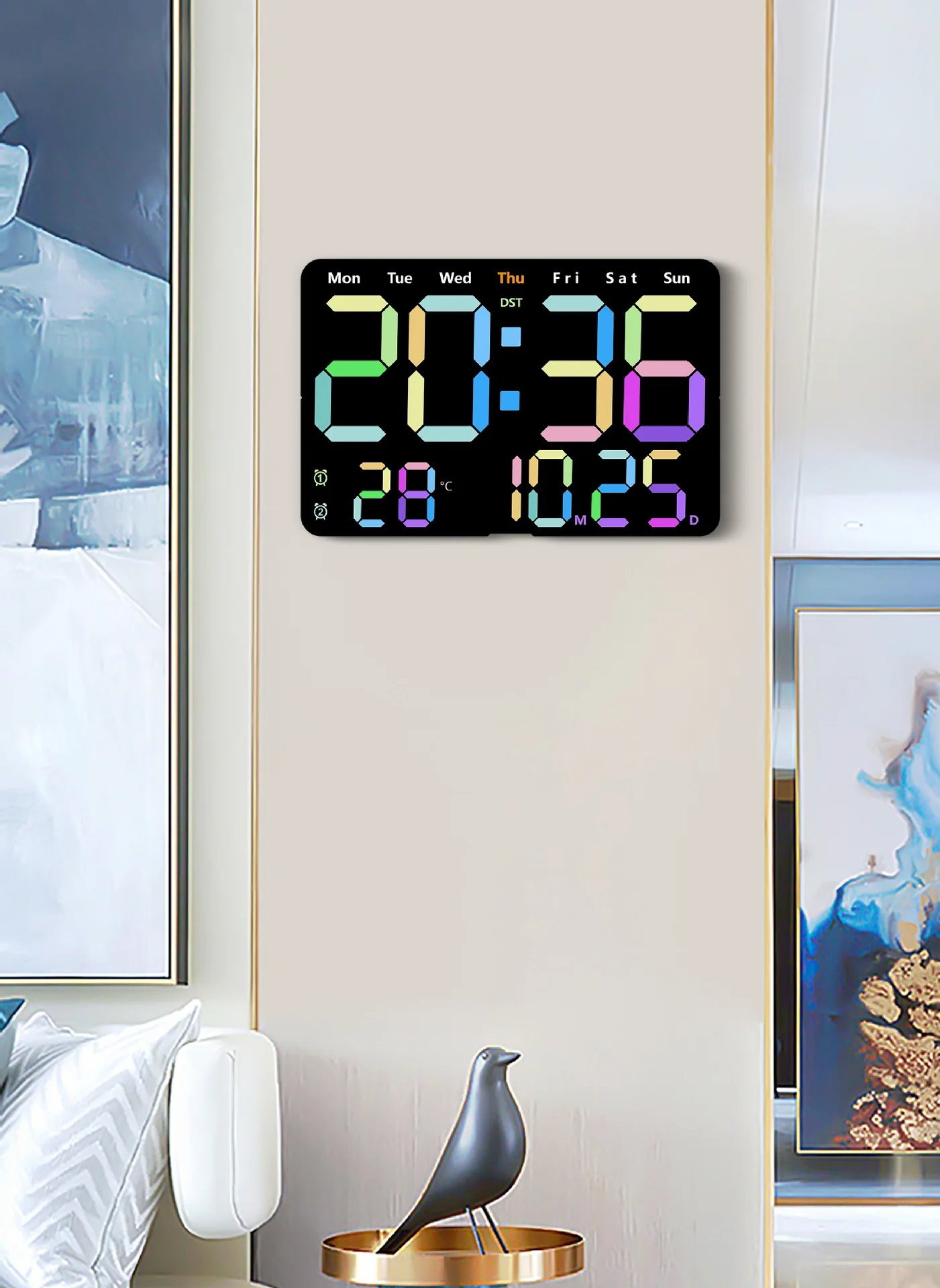 Digital Wall Clock Large LED Screen Temperature Humidity Display Electronic Alarm Clock Creative Home Decoration Remote Control