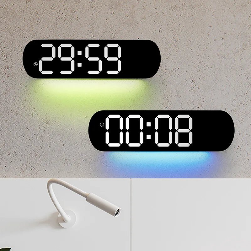 Digital Wall Clock Large LED Screen Temperature Humidity Display Electronic Alarm Clock Creative Home Decoration Remote Control