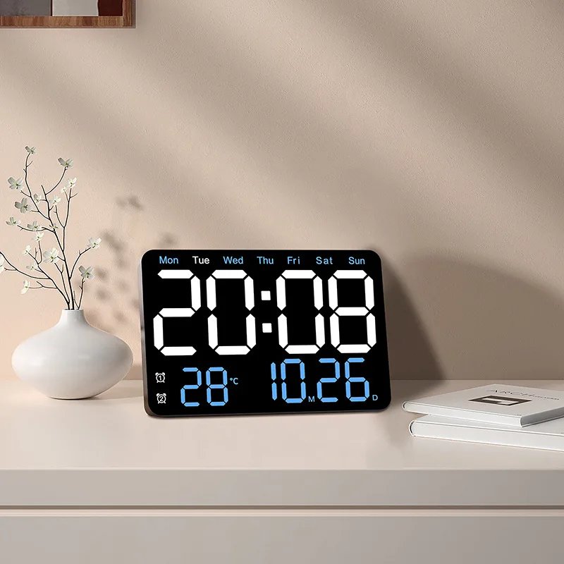 Digital Wall Clock Large LED Screen Temperature Humidity Display Electronic Alarm Clock Creative Home Decoration Remote Control