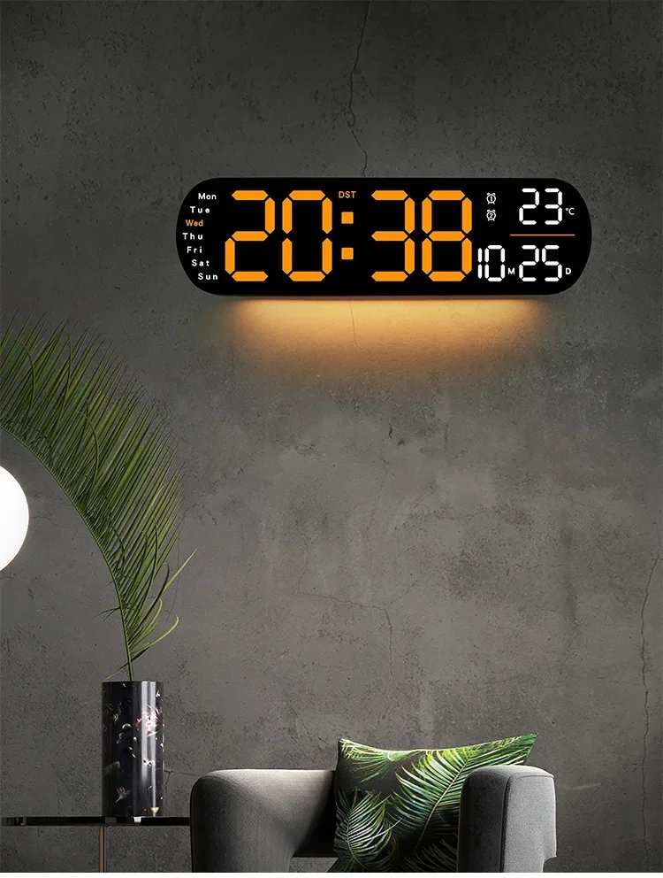 Digital Wall Clock Large LED Screen Temperature Humidity Display Electronic Alarm Clock Creative Home Decoration Remote Control