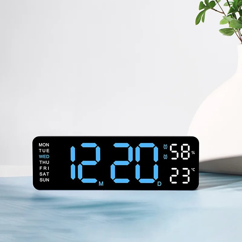 Digital Wall Clock Large LED Screen Temperature Humidity Display Electronic Alarm Clock Creative Home Decoration Remote Control