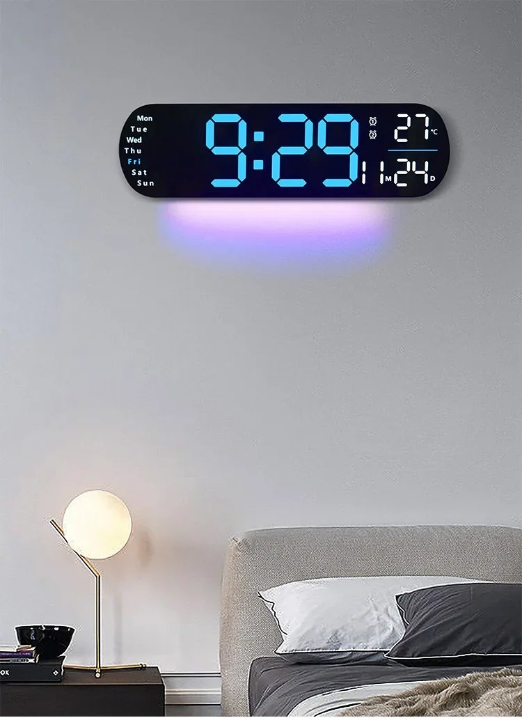 Digital Wall Clock Large LED Screen Temperature Humidity Display Electronic Alarm Clock Creative Home Decoration Remote Control