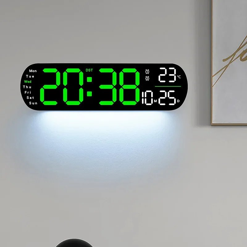 Digital Wall Clock Large LED Screen Temperature Humidity Display Electronic Alarm Clock Creative Home Decoration Remote Control