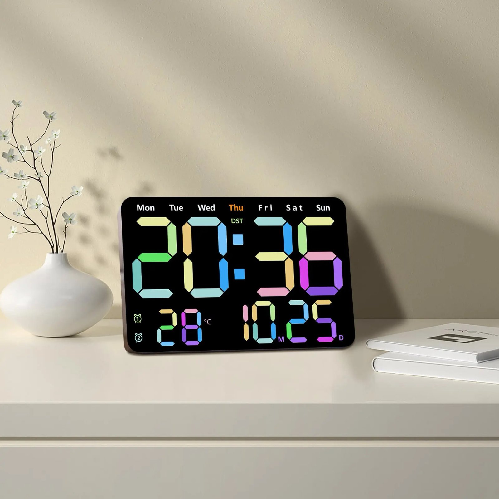 Digital Wall Clock Large LED Screen Temperature Humidity Display Electronic Alarm Clock Creative Home Decoration Remote Control
