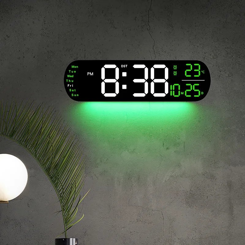 Digital Wall Clock Large LED Screen Temperature Humidity Display Electronic Alarm Clock Creative Home Decoration Remote Control