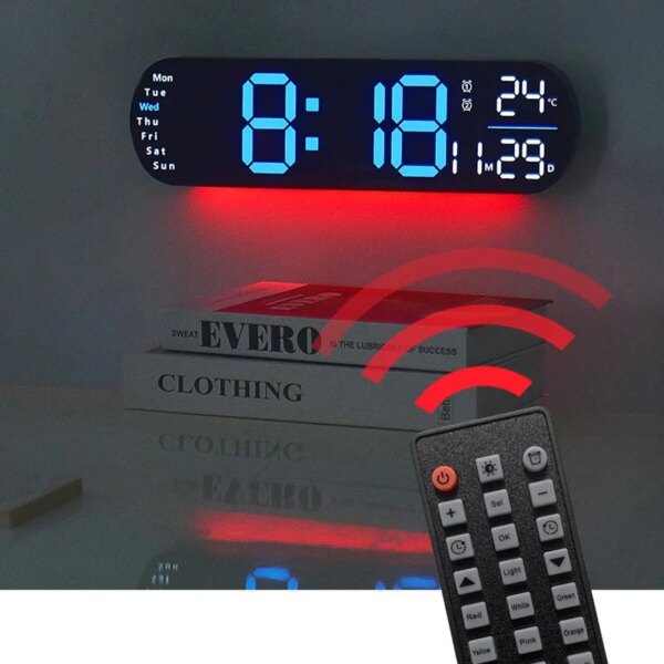 Digital Wall Clock Large LED Screen Temperature Humidity Display Electronic Alarm Clock Creative Home Decoration Remote Control - Image 5