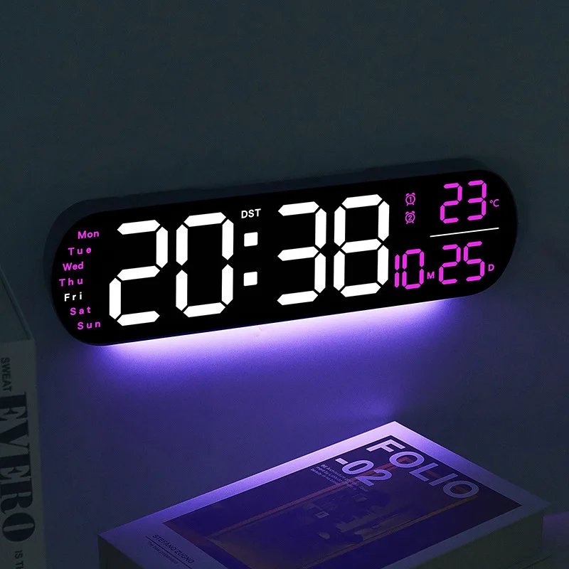 Digital Wall Clock Large LED Screen Temperature Humidity Display Electronic Alarm Clock Creative Home Decoration Remote Control