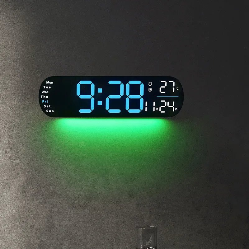 Digital Wall Clock Large LED Screen Temperature Humidity Display Electronic Alarm Clock Creative Home Decoration Remote Control