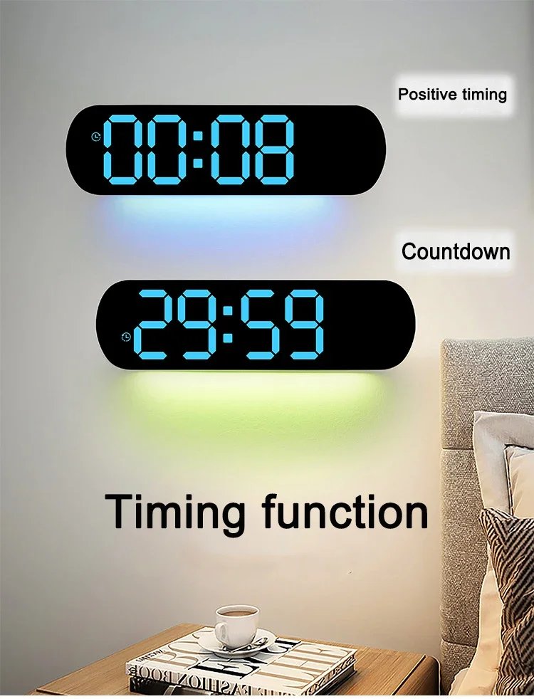 Digital Wall Clock Large LED Screen Temperature Humidity Display Electronic Alarm Clock Creative Home Decoration Remote Control