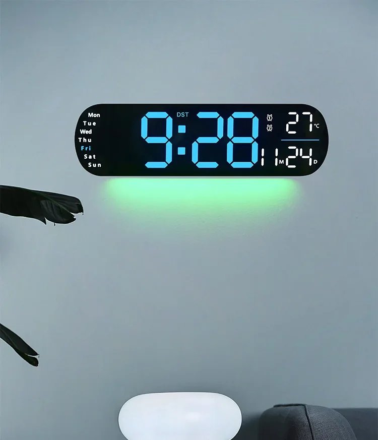 Digital Wall Clock Large LED Screen Temperature Humidity Display Electronic Alarm Clock Creative Home Decoration Remote Control