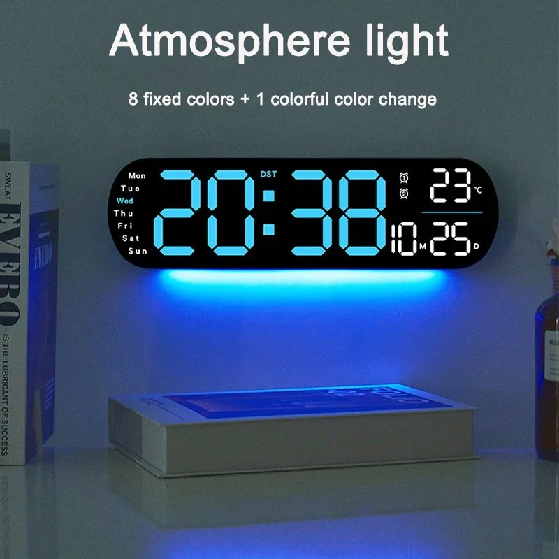 Digital Wall Clock Large LED Screen Temperature Humidity Display Electronic Alarm Clock Creative Home Decoration Remote Control