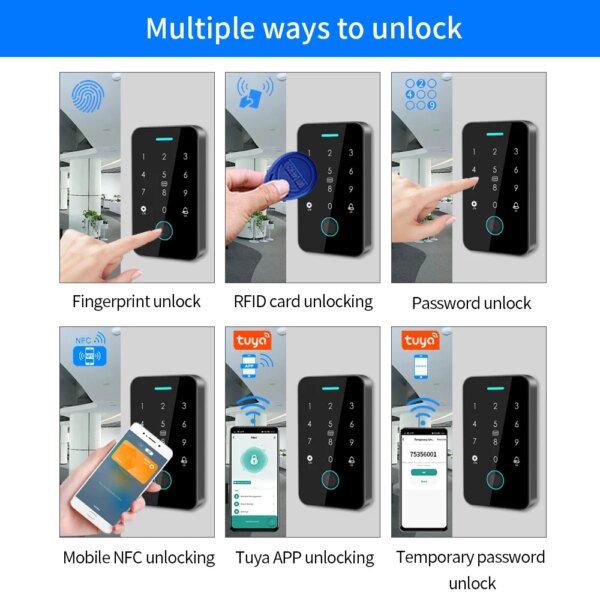 Dual RFID 125Khz+13.56MHz NFC Tuya Outdoor Fingerprint Access Control Keypad IP67 Waterproof Biometrics Door Opener with Gateway - Image 6