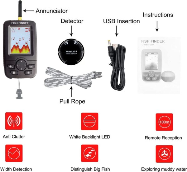 Wireless Sonar Fishing Alert Fish Finder Underwater Echo Sounder Fishing Detector Portable Fish Finder - Image 6