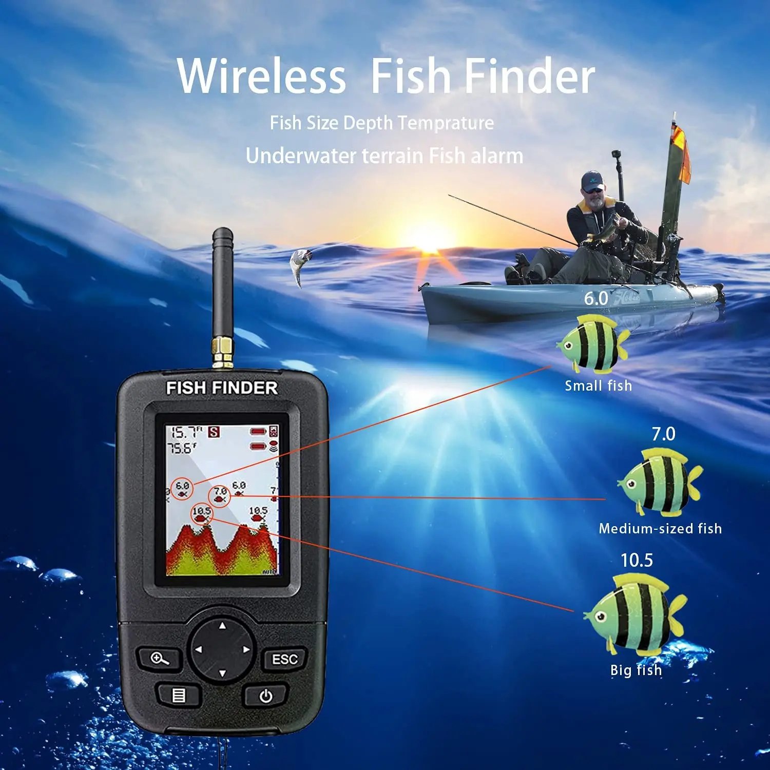 Wireless Sonar Fishing Alert Fish Finder Underwater Echo Sounder Fishing Detector Portable Fish Finder Wireless Sonar Fishing Alert Fish Finder Underwater Echo Sounder Fishing Detector Portable Fish Finder