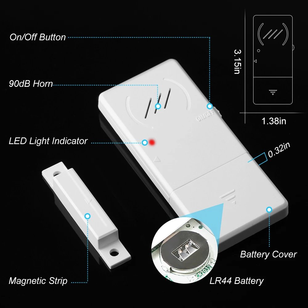 Hollarm Freezer Door Alarm 3/15/30/60 Seconds Adjustable Delay Refrigerator Alarms Wireless Window Door Opening Sensor Loud 90dB