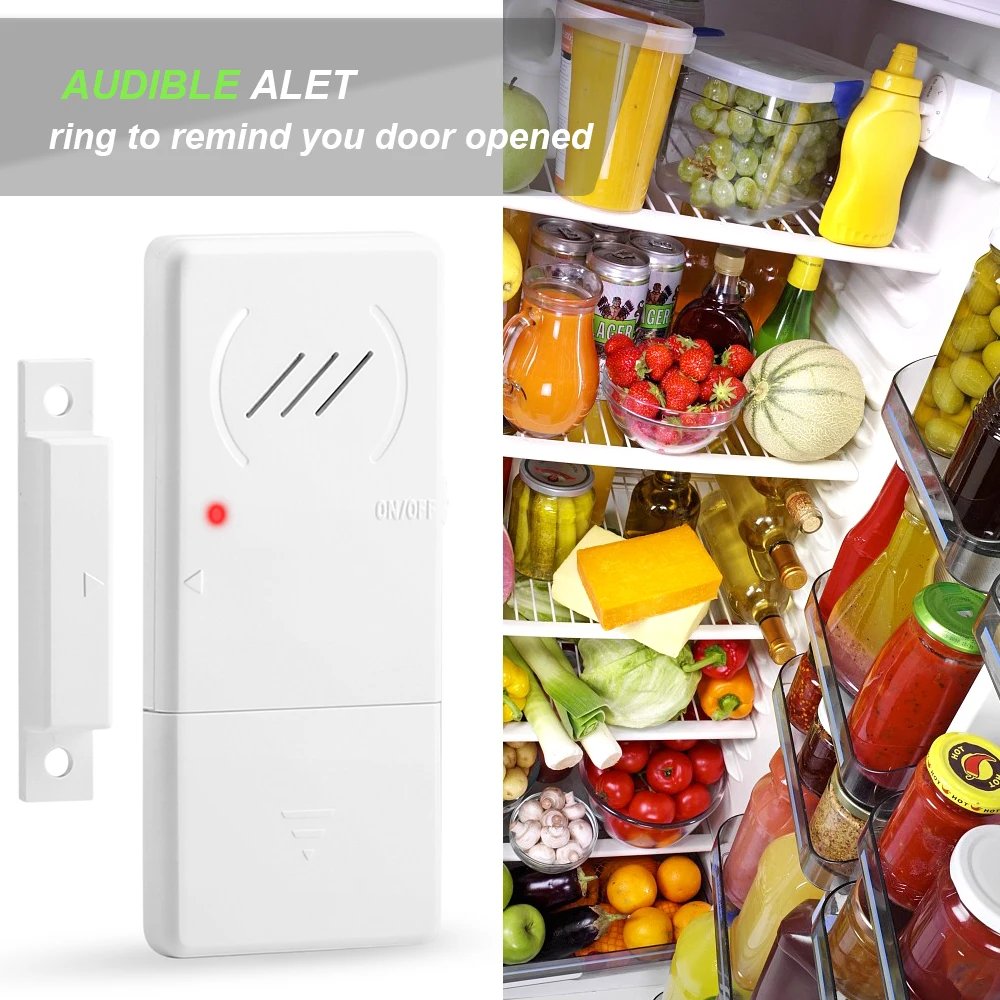 Hollarm Freezer Door Alarm 3/15/30/60 Seconds Adjustable Delay Refrigerator Alarms Wireless Window Door Opening Sensor Loud 90dB