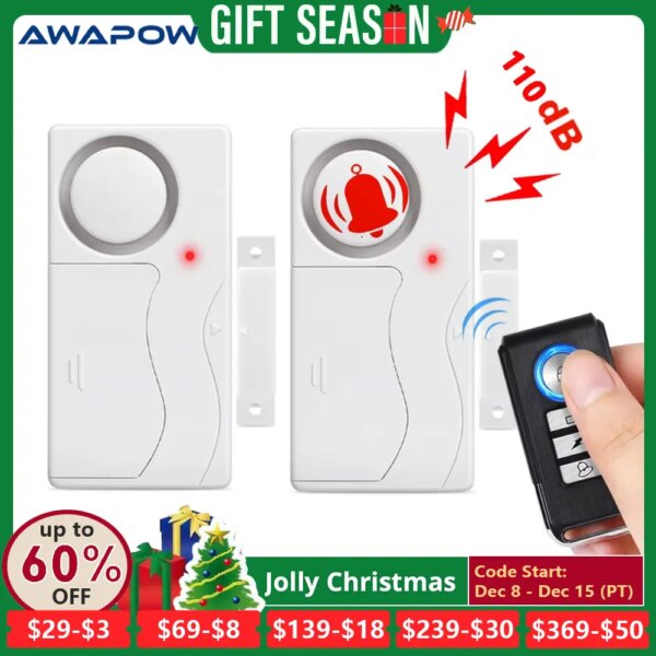 Awapow Wireless Door Alarm With Remote Control Anti-Theft Door And Window Security Alarms Home Security Sensor Burglar Alarms