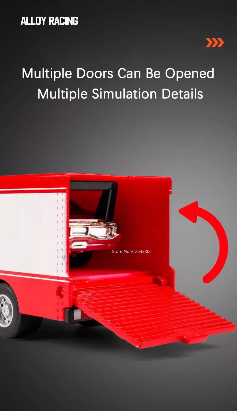 Scale 1:64 Container Alloy Trailer Model Toy Car Diecast Metal Movable Joint Pull Back Rescue Engineering Vehicles Gifts for Kid