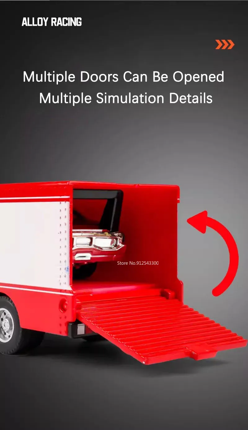 Scale 1:64 Container Alloy Trailer Model Toy Car Diecast Metal Movable Joint Pull Back Rescue Engineering Vehicles Gifts for Kid