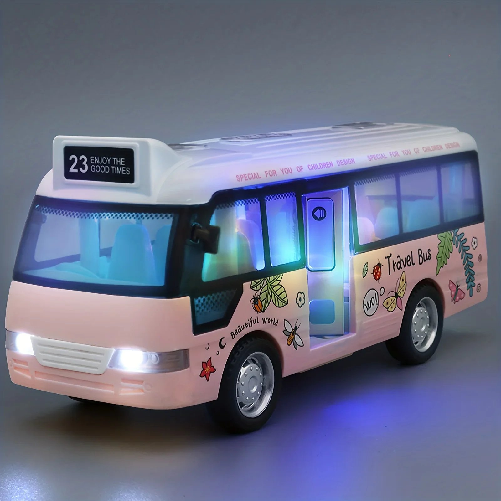 Kids Sound Light Tour School Bus Model Boy Girl Toy Die Cast Metal Little Cars Cars City Bus Friction Powered Play Toys Gift