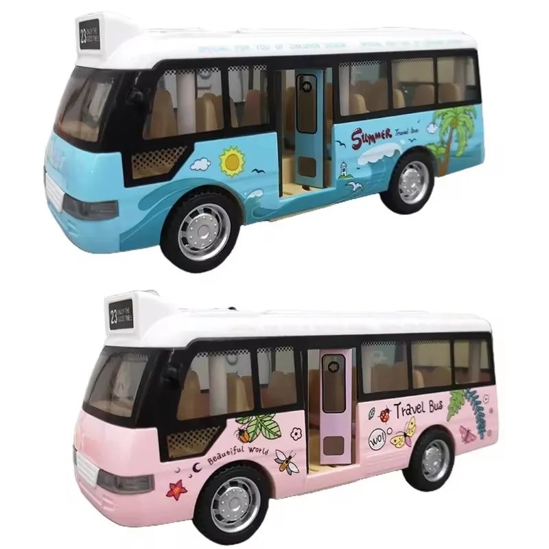 Kids Sound Light Tour School Bus Model Boy Girl Toy Die Cast Metal Little Cars Cars City Bus Friction Powered Play Toys Gift