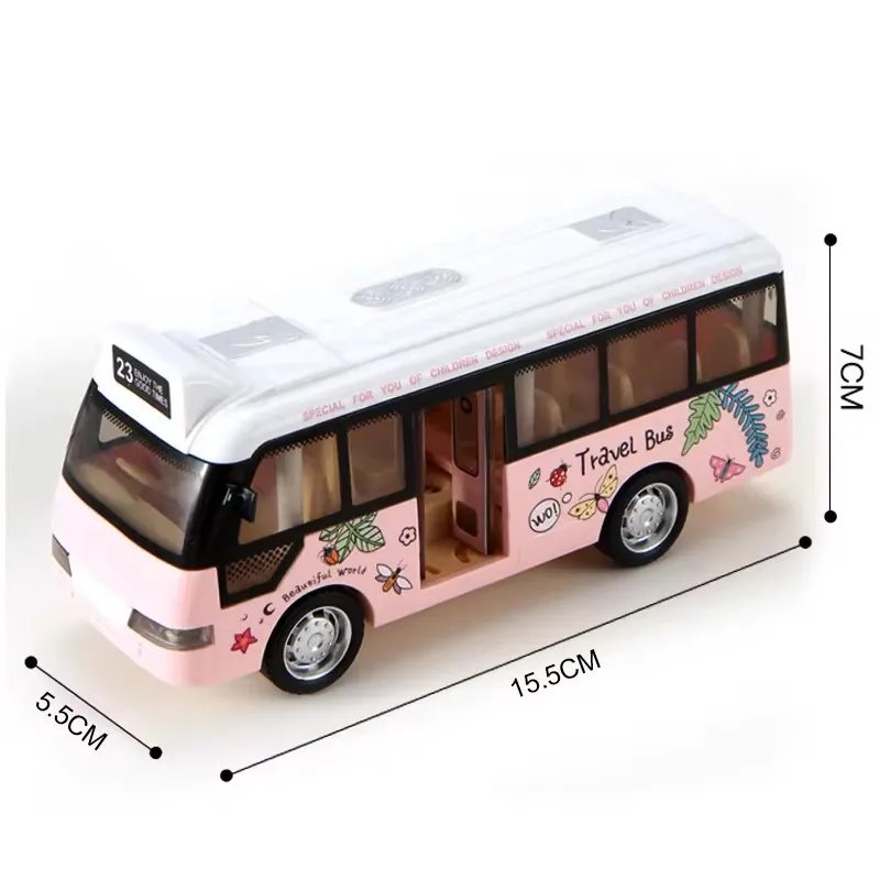 Kids Sound Light Tour School Bus Model Boy Girl Toy Die Cast Metal Little Cars Cars City Bus Friction Powered Play Toys Gift