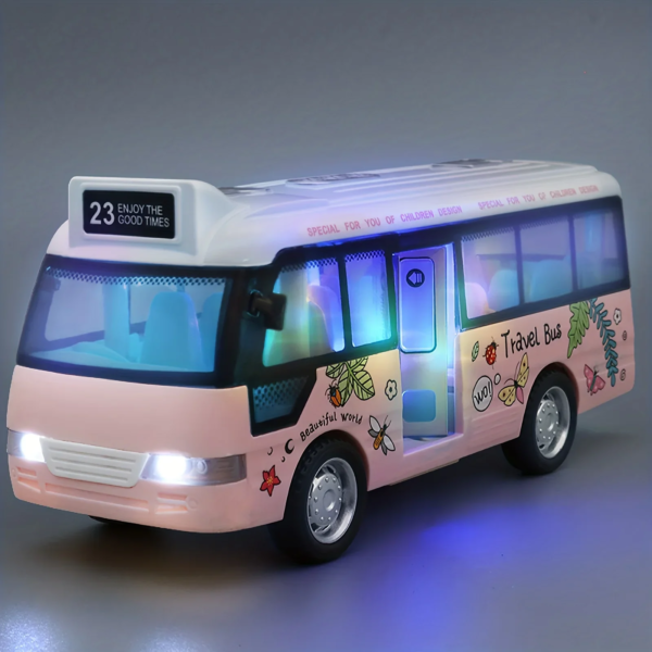 Kids Sound Light Tour School Bus Model Boy Girl Toy Die Cast Metal Little Cars Cars City Bus Friction Powered Play Toys Gift - Image 4