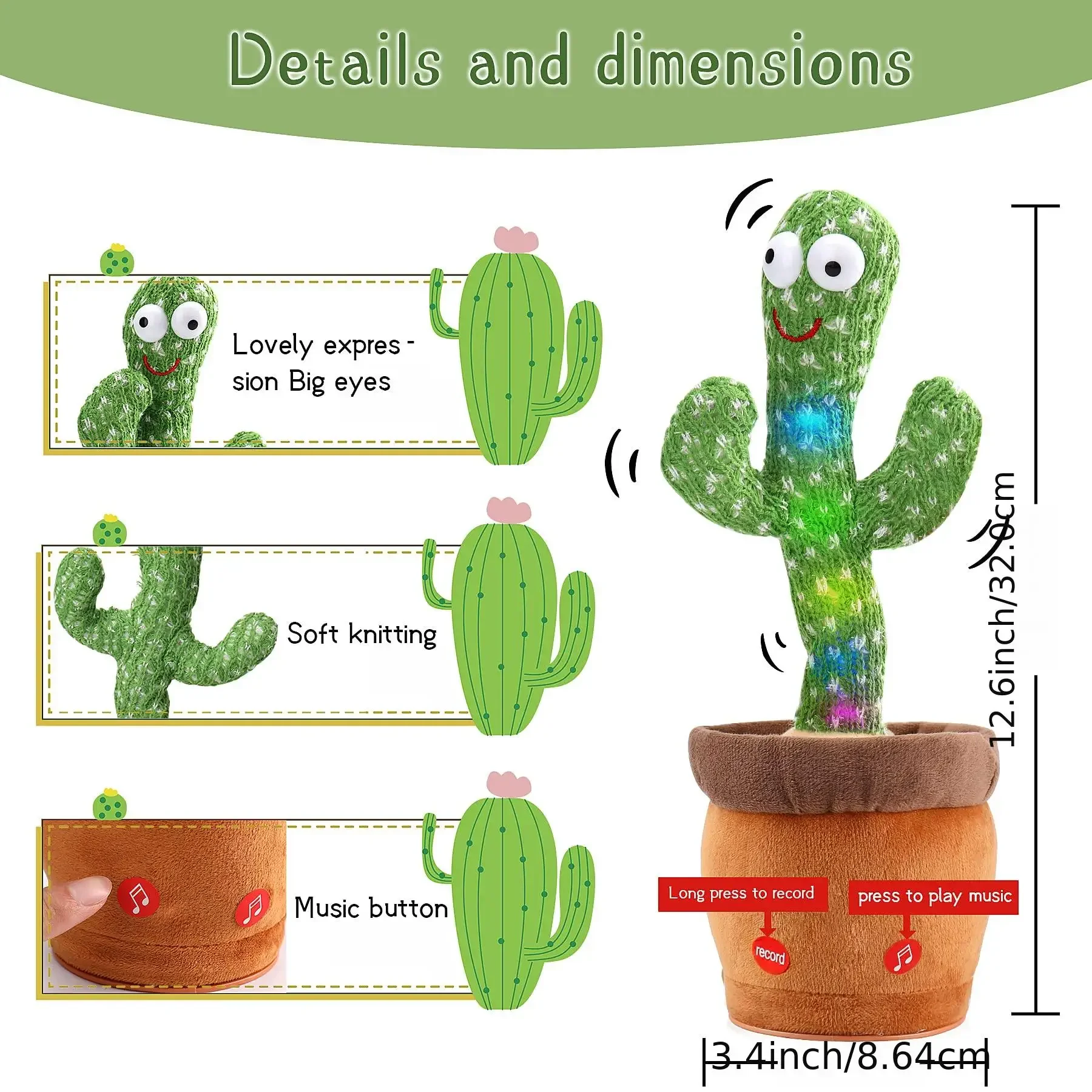 Rechargeable Dancer Cactus Glowing Dancing Electronic Plush Toys Can Sing Record Lighten for Baby Toy Education Funny Gift Rechargeable Dancer Cactus Glowing Dancing Electronic Plush Toys Can Sing Record Lighten for Baby Toy Education Funny Gift